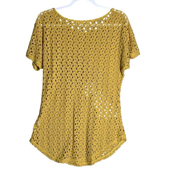 Comme Toi Sz M Sunny Yellow Open Crochet Knit Short Sleeve Top Boho Lightweight - Picture 2 of 8